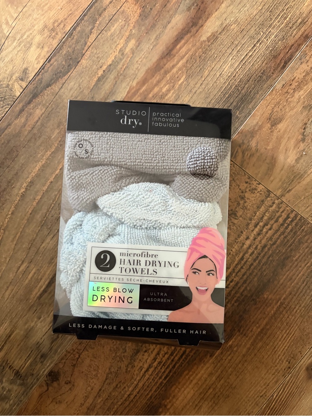 Studio Dry Microfibre Hair Drying Towels - Light Blue & Grey